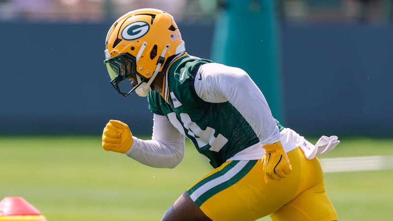 FILE - Green Bay Packers linebacker Zaire Franklin (44) runs a drill during practice at the...
