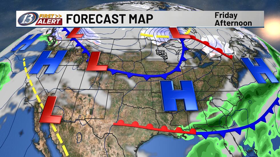Warmer air and breezy winds are in store with a low-pressure system passing by to the north.