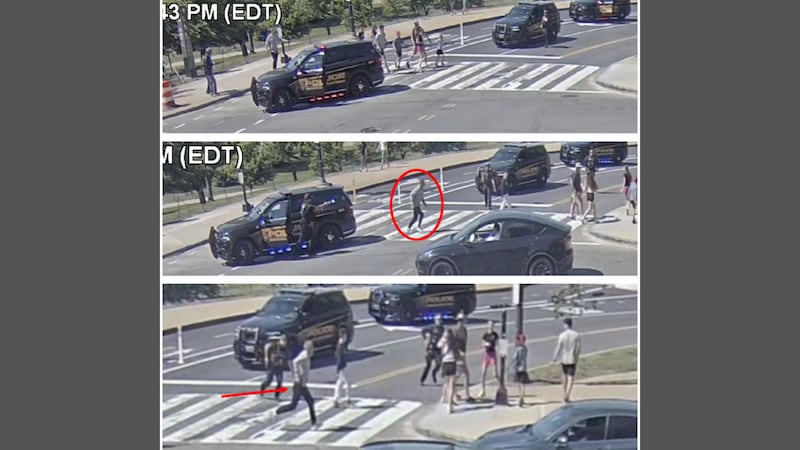 This series of images provided by the Justice Department, and annotated by the source,...