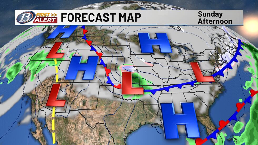 High pressure brings mainly sunny skies and light winds.