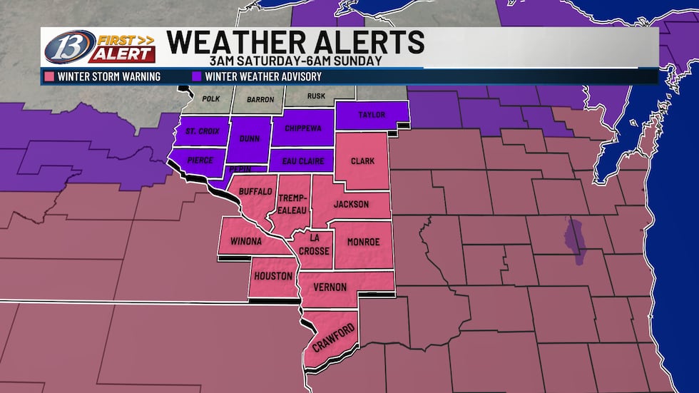 A Winter Storm Warning and Winter Weather Advisory will go into effect from 3am Saturday until...