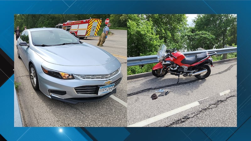 1 person injured in motorcycle vs car crash