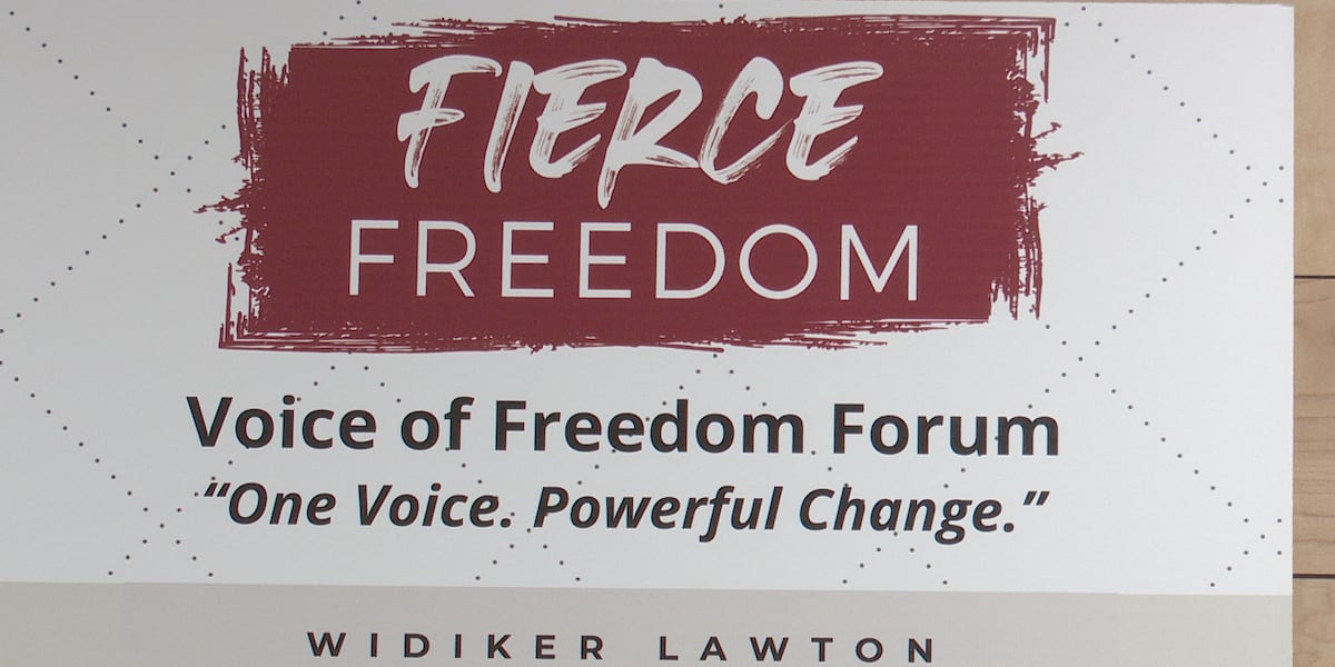 Survivor speaking at the Voice of Freedom Forum