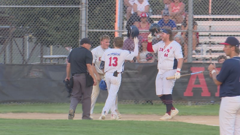 Reilly Gapinski celebrates a home run as the Cavaliers beat the Red Sox.