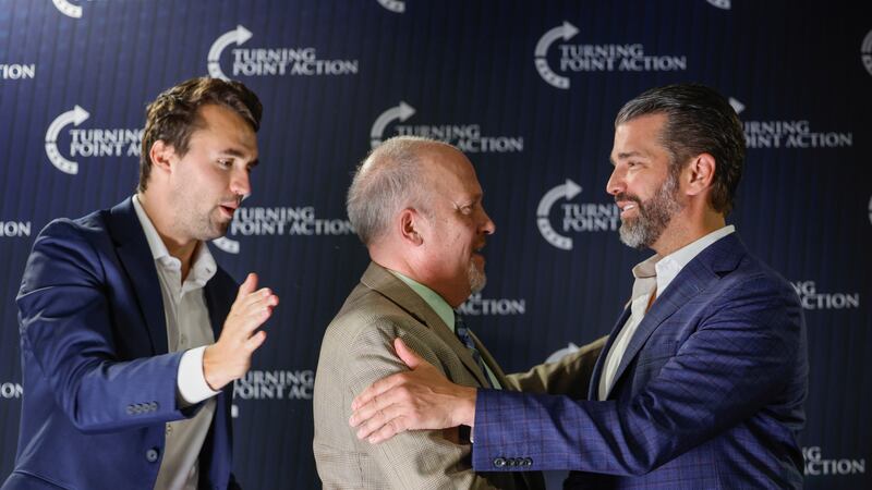 Former Wisconsin Attorney General and state Supreme Court candidate Brad Schimel, middle,...