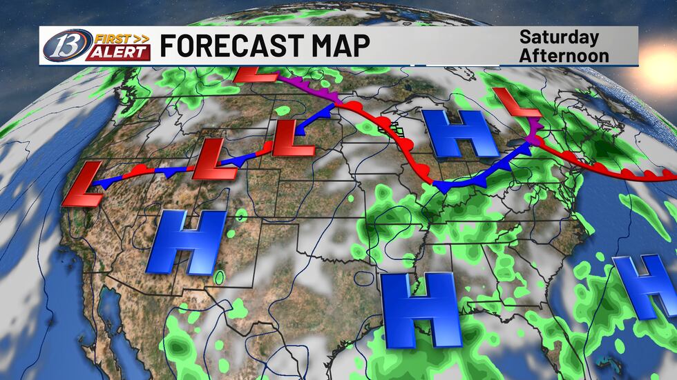 Map For Saturday Warmer, muggy, and more active for the final weekend of June