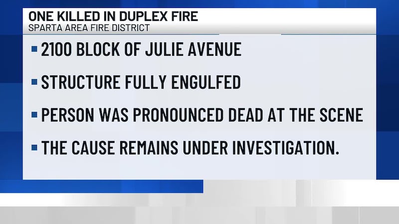 One killed in Sparta duplex fire, displaces resident