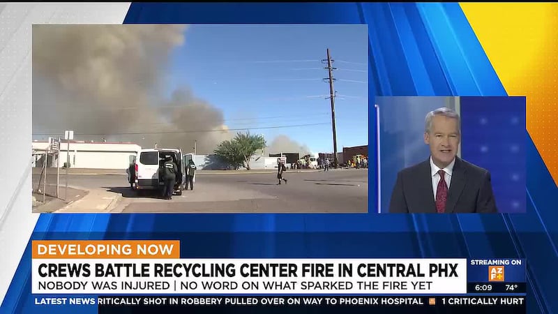 A fire at a recycling center sent a black plume of smoke over central Phoenix on Saturday...